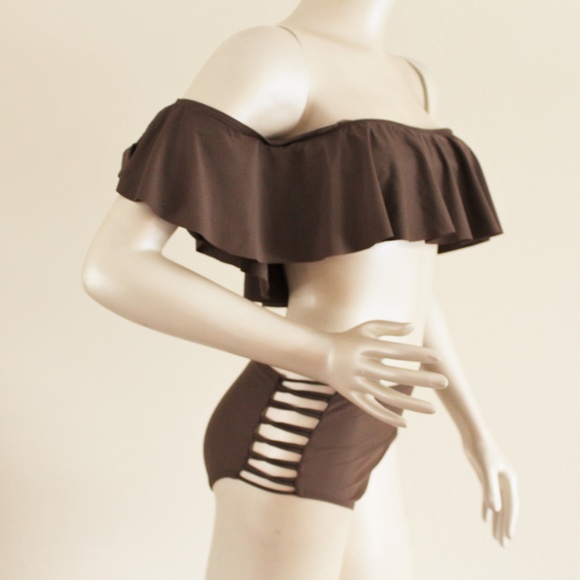 High Waist Strappy Flounce Ruffle Bikini - Picture 4 of 5